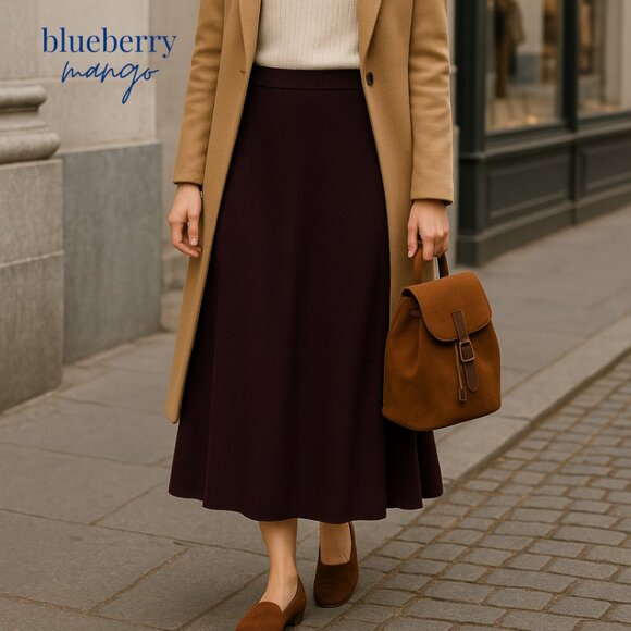 Eileen Fisher Wool Crepe Flare Skirt Port Brown | NWT | Rare Find - Picture 1 of 7